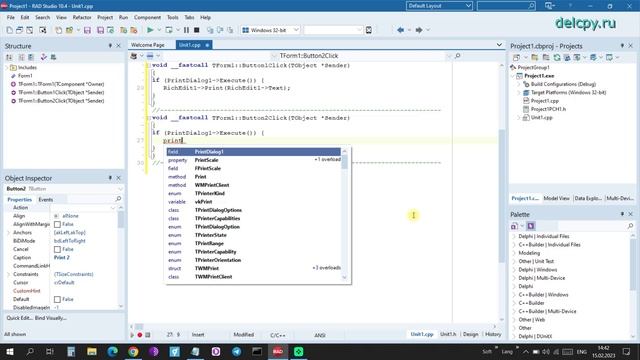 PrintDialog C++. Embarcadero.