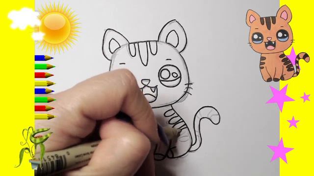 Как нарисовать МИЛЫЙ. просто, Рисунки для начинающих кот смотреть онлайн