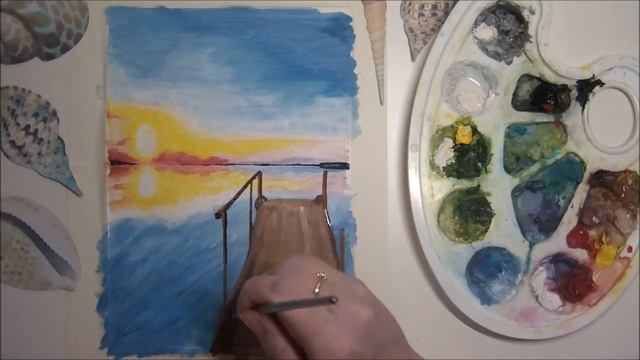 #art #artist Рисуем просто! (живопись гуашью) Закат на реке. Мостик. (2021) смотреть онлайн