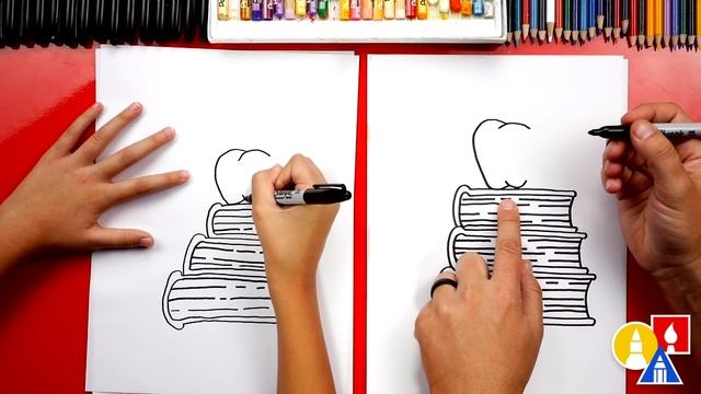Back To School! How To Draw A Stack Of Books An Apple And Pencils смотреть онлайн