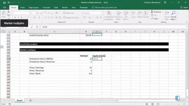 Calculating Enterprise Value to EBITDA Multiple in Excel смотреть онлайн