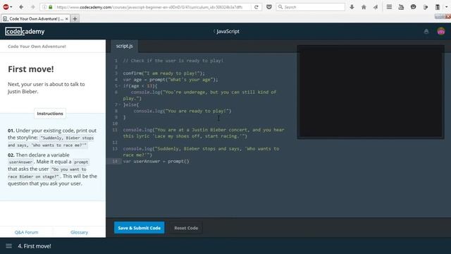 JavaScript codecademy lesson #6: Adventure Game (part 1/3) смотреть онлайн