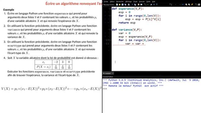 Comment écrire un algorithme renvoyant l'espérance, la variance et l'écart type ? смотреть онлайн