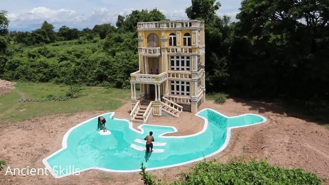 Amazing! Build Creative 4-Story Mud Villa, Water Slide & Swimming Pool-Shaped Dolphin In The Forest смотреть онлайн