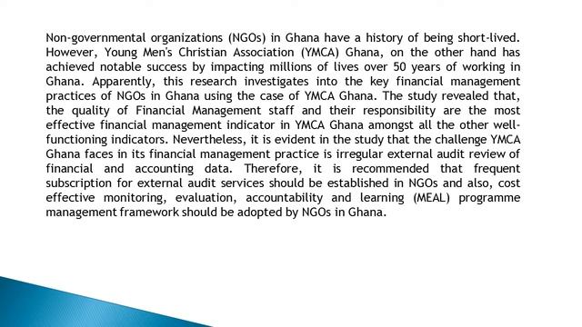 Performance Improvement of Non Governmental Organisations through Financial Management A Case study смотреть онлайн