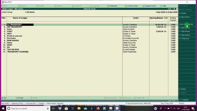Remove Opening Balance From Ledger Or Stock In A Single Click - Tally Zero Opening Balance