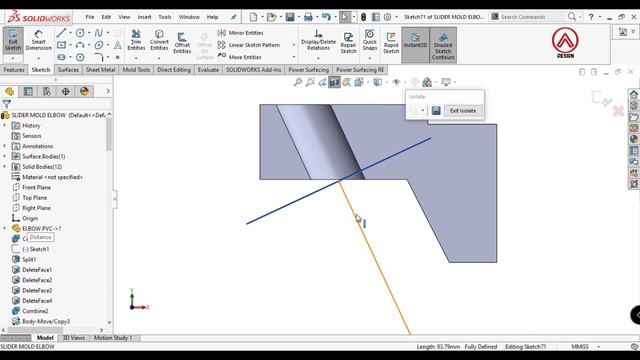 Solidworks mold design - Create Slider Core - Elbow 2/4 смотреть онлайн