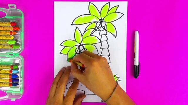 Как нарисовать Пальмы и Море - урок рисования для детей смотреть онлайн