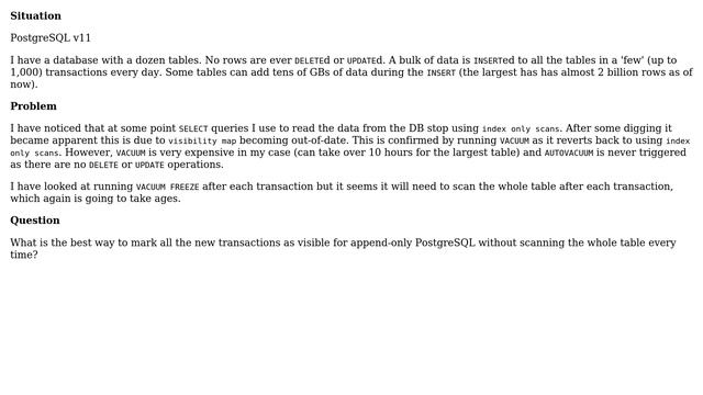 How to maintain visibility of all new transactions in append-only PostgreSQL DB without scanning... смотреть онлайн