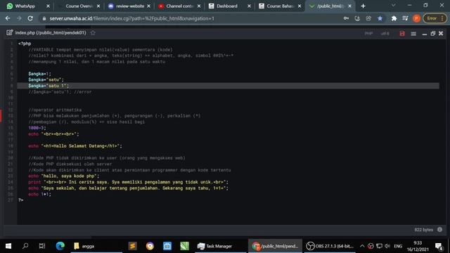PHP Seri Pendek 09 - Variable Value (String dan Number) смотреть онлайн