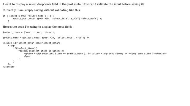 Wordpress: How to validate select field in post meta? смотреть онлайн