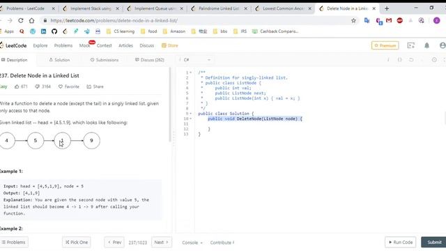 (C#)LeetCode 237 Delete Node in a Linked List смотреть онлайн