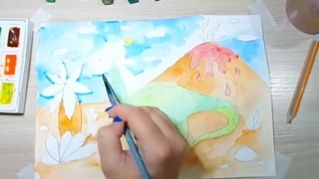 Динозавр.акварель. смотреть онлайн