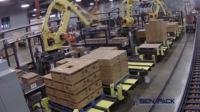 Robotic System Uses Three FANUC Palletizing Robots to Service Nine Production Lines - Sen-Pack смотреть онлайн