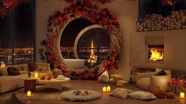 Soothing Jazz Music By Cozy Apartment In Paris City   4K Jazz Music For Meditation & Deep Sleep
