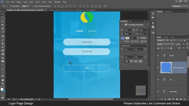 UI Design tutorial in Photoshop : Mobile app login Page Step By Step by Code and Design
