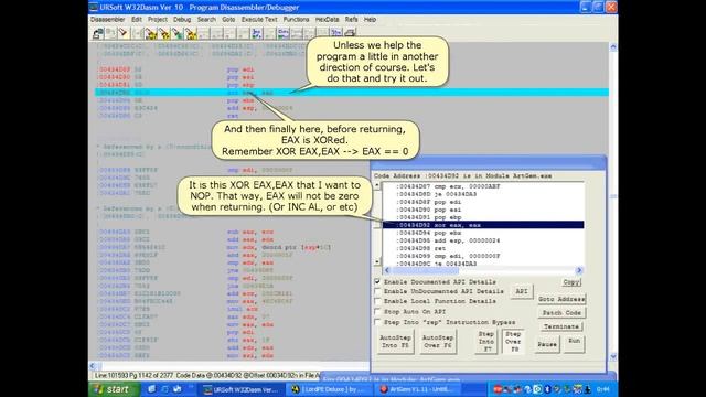08. Debugging with W32Dasm, RVA, VA and offset, using LordPE as a hexeditor смотреть онлайн