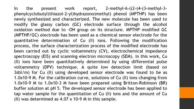A Novel MPTHP Modified Glassy Carbon Sensor Electrode Investigation of Electrochemical Behaviors an смотреть онлайн