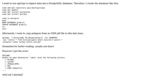 GIS: Import polygons to PostgreSQL database using ogr2ogr (Ubuntu 16.04) смотреть онлайн