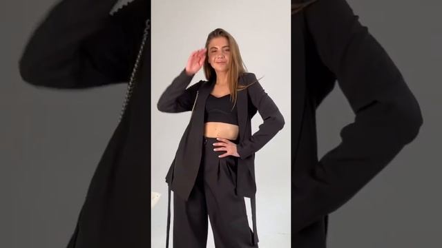 Женский классический трендовый костюм двойка широкие брюки палаццо и пиджак кимоно S-M, L-XL