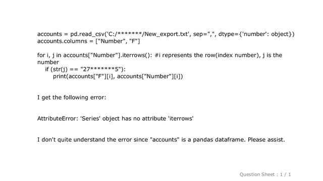 Pandas : AttributeError: 'Series' object has no attribute 'iterrows' смотреть онлайн