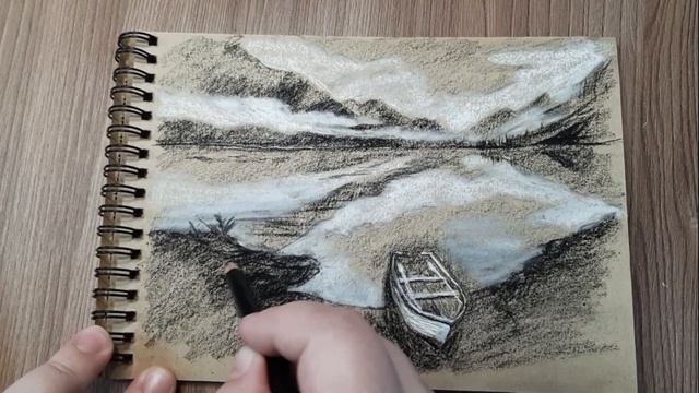 ПЕЙЗАЖ С ЛОДКОЙ / LANDSCAPE / Рисую угольным карандашом / День 15 смотреть онлайн