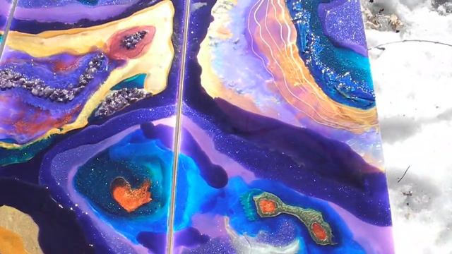 Amethyst triptych resin art Рисование эпоксидной смолой геод смотреть онлайн
