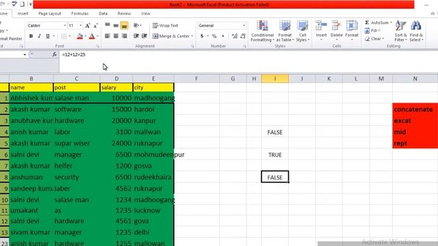 use formula -EXACT ,CONCATINATE ,MID , REPT IN MICROSOFT EXCEL 2007,2010,2016 смотреть онлайн