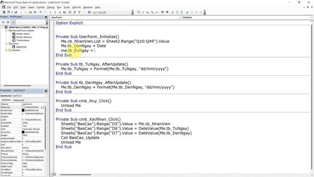 Cách viết code VBA tự động ghi nhận thời gian hiện tại vào Textbox trong Userform смотреть онлайн