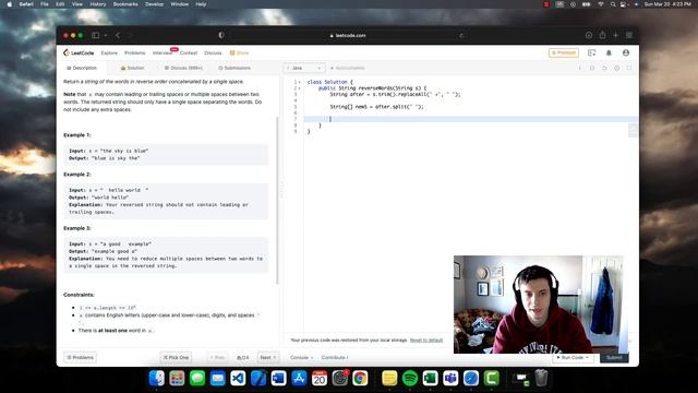 Reverse Words in a String (LeetCode problem 151) смотреть онлайн