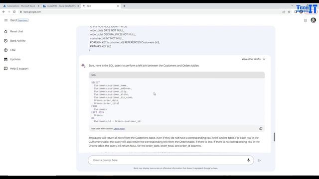 SQL Queries and Google BARD AI -Testing Bard for SQL Queries, ADF and Python Artificial Intelligenc смотреть онлайн