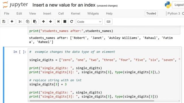 Insert a new value for an index in Python смотреть онлайн