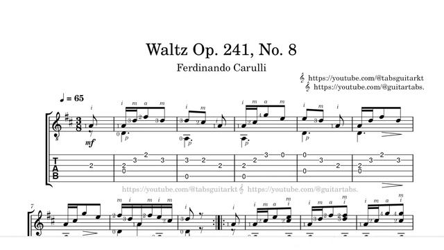Carulli | Waltz Op. 241, No. 8 | TAB | ♩ = 65 смотреть онлайн