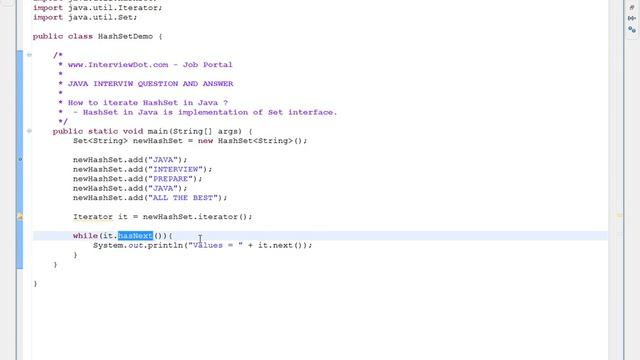 HASHSET IN JAVA ITERATE DEMO смотреть онлайн