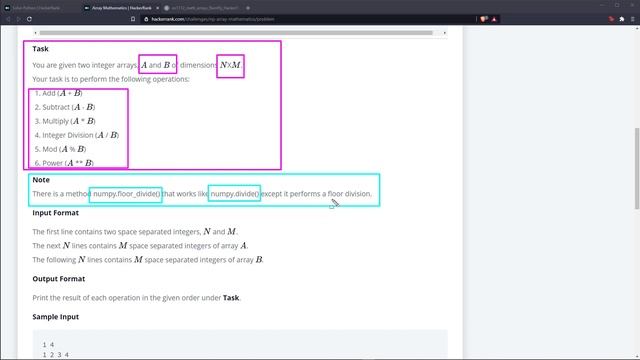 Python Ejercicio: 1112 HackerRank Operaciones Aritméticas Esenciales Sobre Arreglos de Tipo NumPy смотреть онлайн