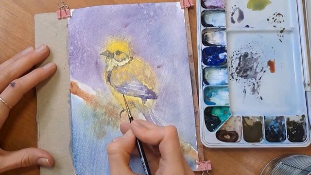 Рисую красивую жёлтую птичку акварелью. Акварель для начинающих. beautiful yellow bird in watercolo смотреть онлайн