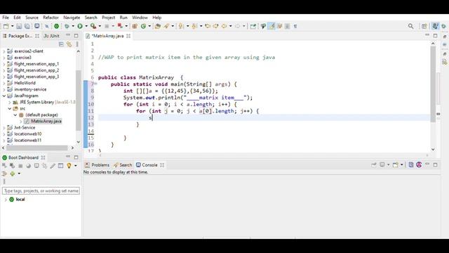 Java Program to print Matrix item in the given array смотреть онлайн