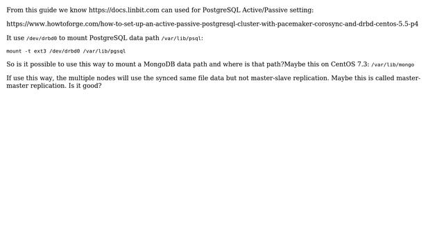 Databases: Can drbd be used for mongodb replication or active/passive setting? смотреть онлайн