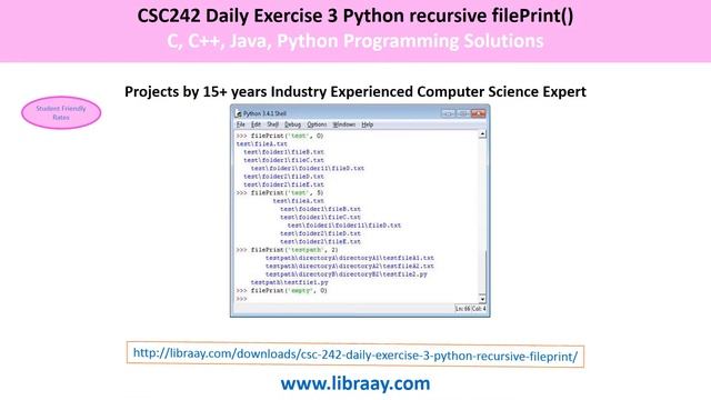 CSC 242 Daily Exercise 3 Python Recursive filePrint() смотреть онлайн