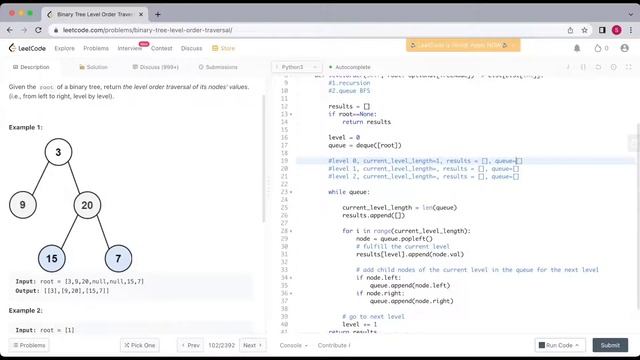 LeetCode Problem 102: Binary Tree Level Order Traversal (BFS solution) смотреть онлайн