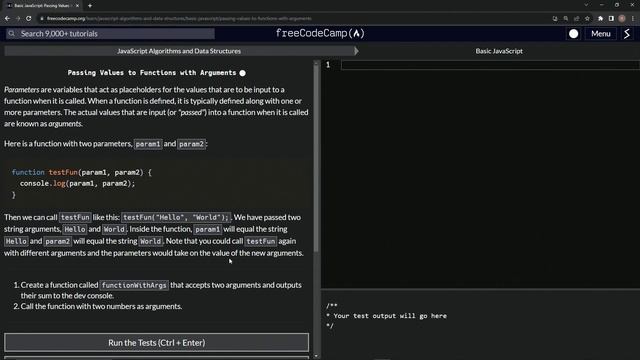 JavaScript Basic 50: Passing Values into Functions with Arguments | FreeCodeCamp | Algos & Data смотреть онлайн