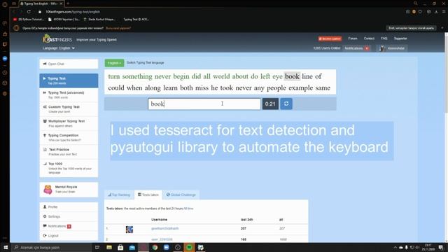 Auto-typer bot for fast fingers test! - w/ Python, Tesseract смотреть онлайн