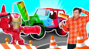 Железный Человек попал в аварию! Видео про машинки для мальчиков