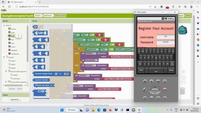MIT APP Inventor Registration And Login Function Using TinyDB