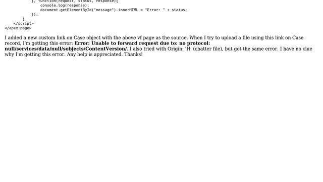Error while uploading content document through visualforce page with javascript to invoke... смотреть онлайн