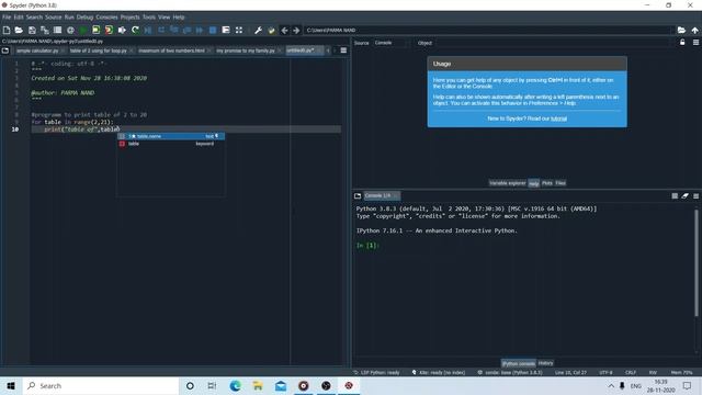 how to print programm of table 2 to 20 in python|| using nested for loop|| BY SONU ENGINEER смотреть онлайн