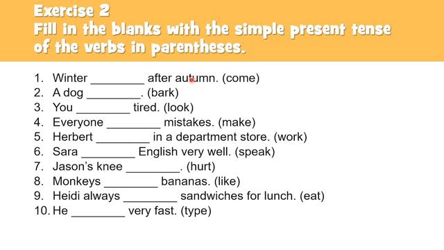SIMPLE PRESENT (AFFIRMATIVE SENTENCES) EXERCISES смотреть онлайн