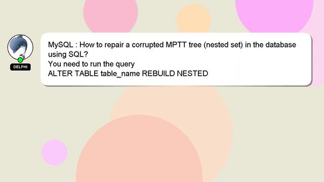 MySQL : How to repair a corrupted MPTT tree (nested set) in the database using SQL? смотреть онлайн
