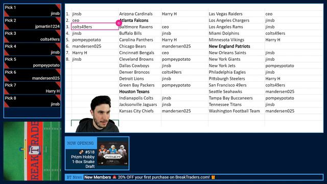 BreakTraders Break #518 - Prizm Hobby Football 1-Box Snake Draft - 3/27/2021 смотреть онлайн