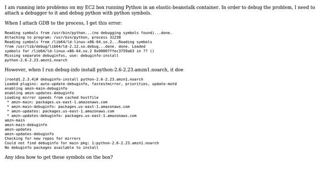 DevOps & SysAdmins: How to install python debug symbols for GDB on amazon linux AMI? смотреть онлайн